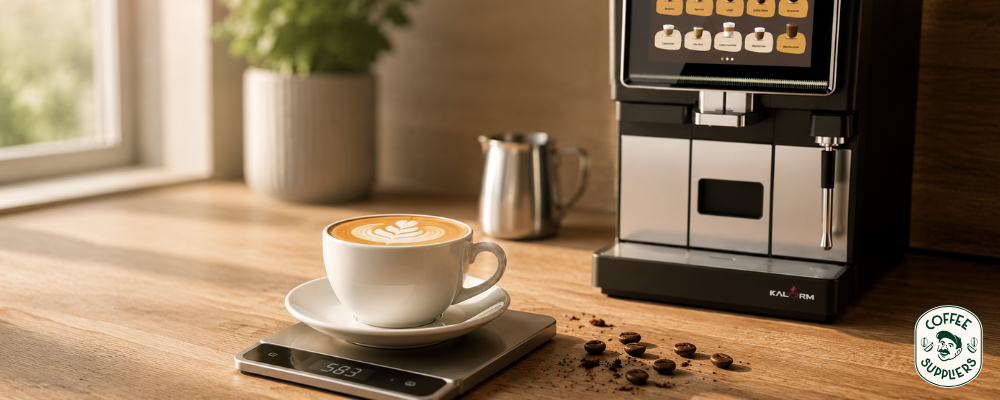 Cup of coffee measuring daily caffeine intake